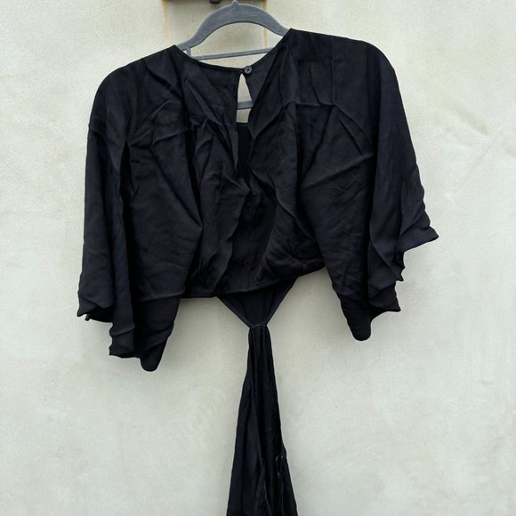 Reformation Benny Cut-out Waist Midi Dress Black Flared Flounce Sleeves Sz 12 - Picture 8 of 11